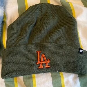 47 Brand Olive Beanie with Orange LA Logo